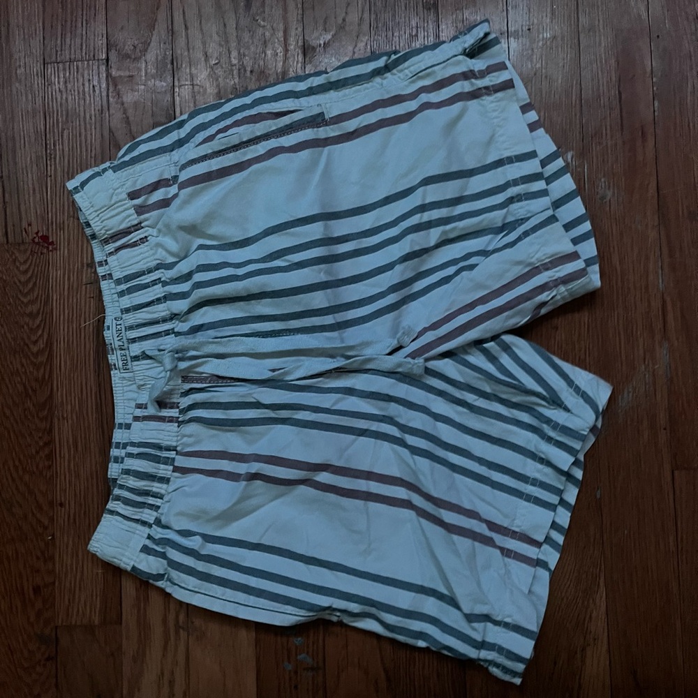 Striped Men's Beach Shorts - White and Gray